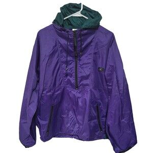 Helly Hansen Jacket Mens XS Vintage Purple Hooded 1/4 Zip Windbreaker Pullover